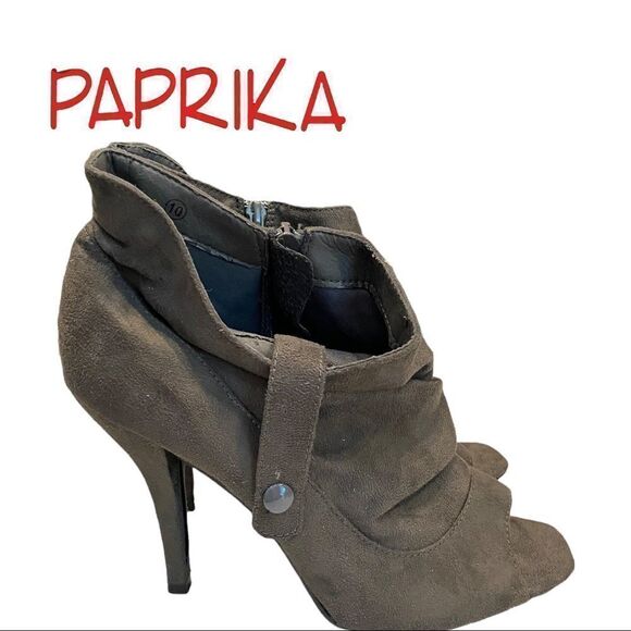 Paprika Women's Grey Suede Peep Toe Zipper Heel Ankle Boots Booties 10 - Picture 2 of 6